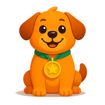 Mascote do Cão360 comemorando com medalha