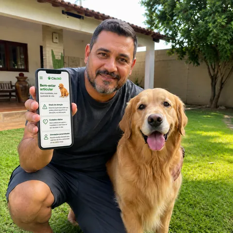 Família com seu cão usando o Cão360